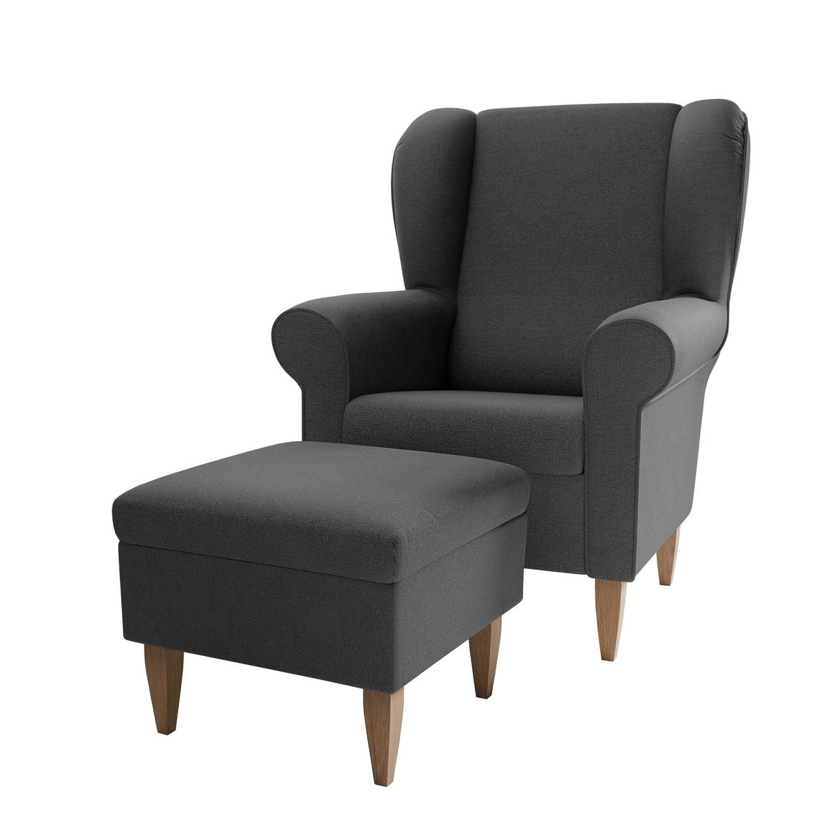 SESSELSET Struktur Anthrazit  - Anthrazit/Naturfarben, Konventionell, Holz/Textil (80/102/86cm) - Livetastic