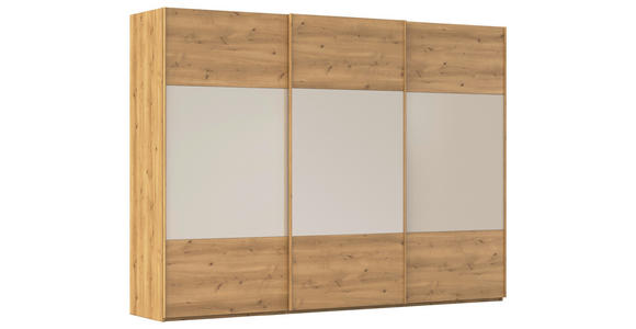 SCHWEBETÜRENSCHRANK  in Eichefarben, Champagner  - Champagner/Eichefarben, KONVENTIONELL, Glas/Holz (301/223/68cm) - Novel