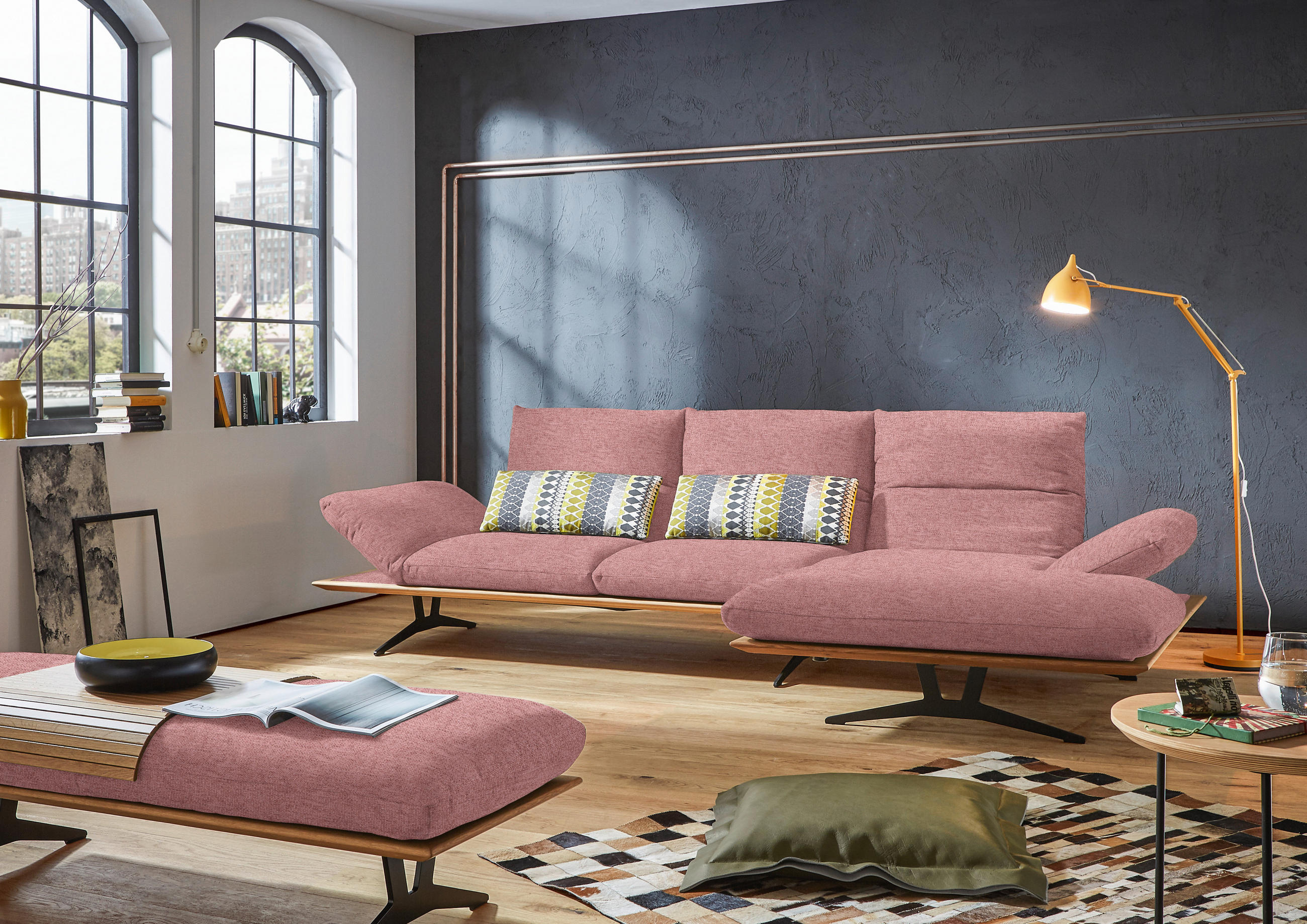 ECKSOFA in Flachgewebe Altrosa  - Schwarz/Altrosa, Design, Holz/Textil (314/159cm) - Dieter Knoll