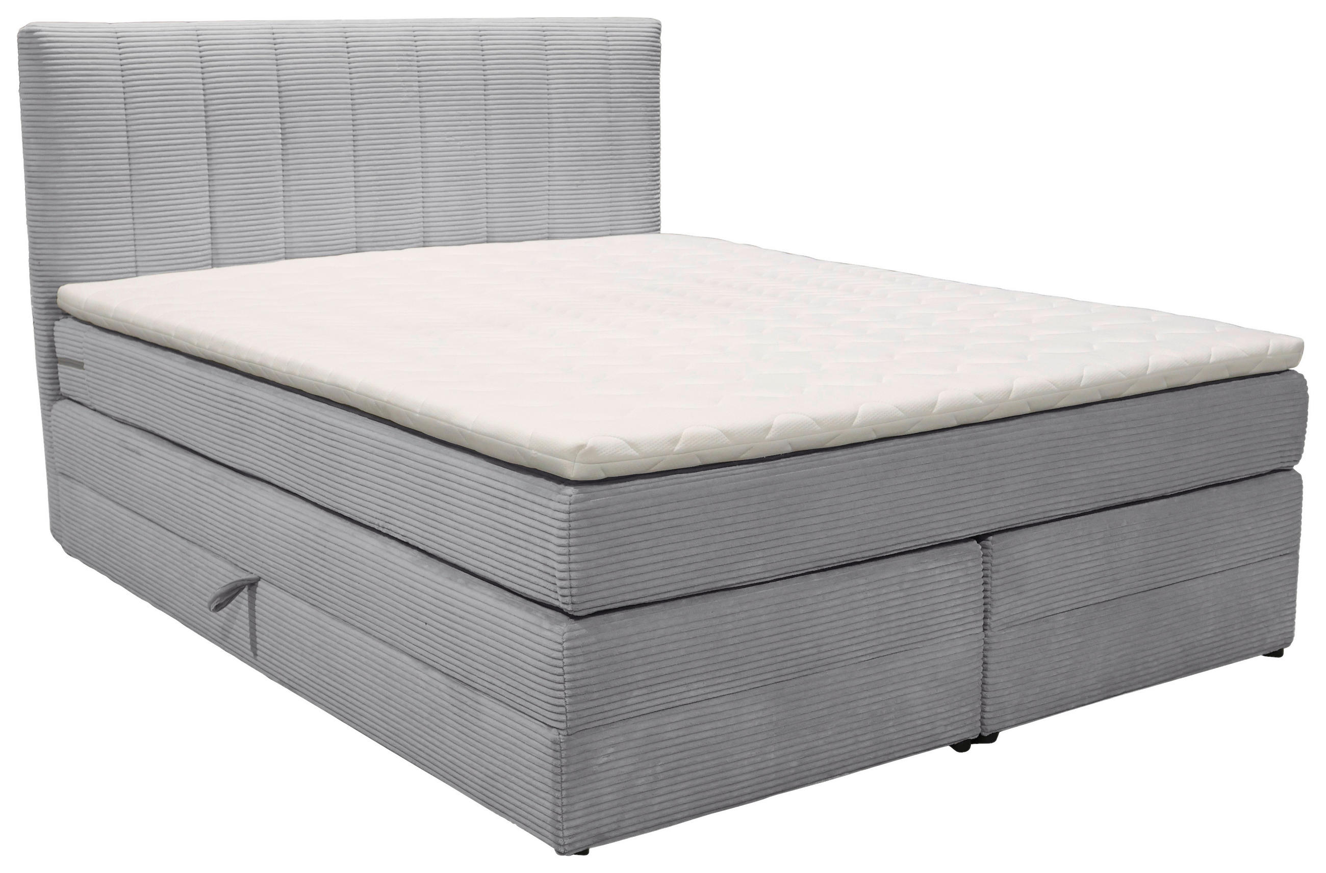 BOXSPRINGBETT 180/200 cm,  in Hellgrau, gepolstertes Kopfteil, Bettkasten, Topper, Matratzen, H2 + H2 = mittel  - Hellgrau/Schwarz, Basics, Kunststoff/Textil (180/200cm) - Boxxx