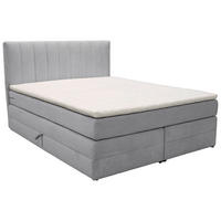 BOXSPRINGBETT 140/200 cm,  in Hellgrau, gepolstertes Kopfteil, Bettkasten, Topper, Matratzen, H2 + H2 = mittel  - Hellgrau/Schwarz, Basics, Kunststoff/Textil (140/200cm) - Boxxx