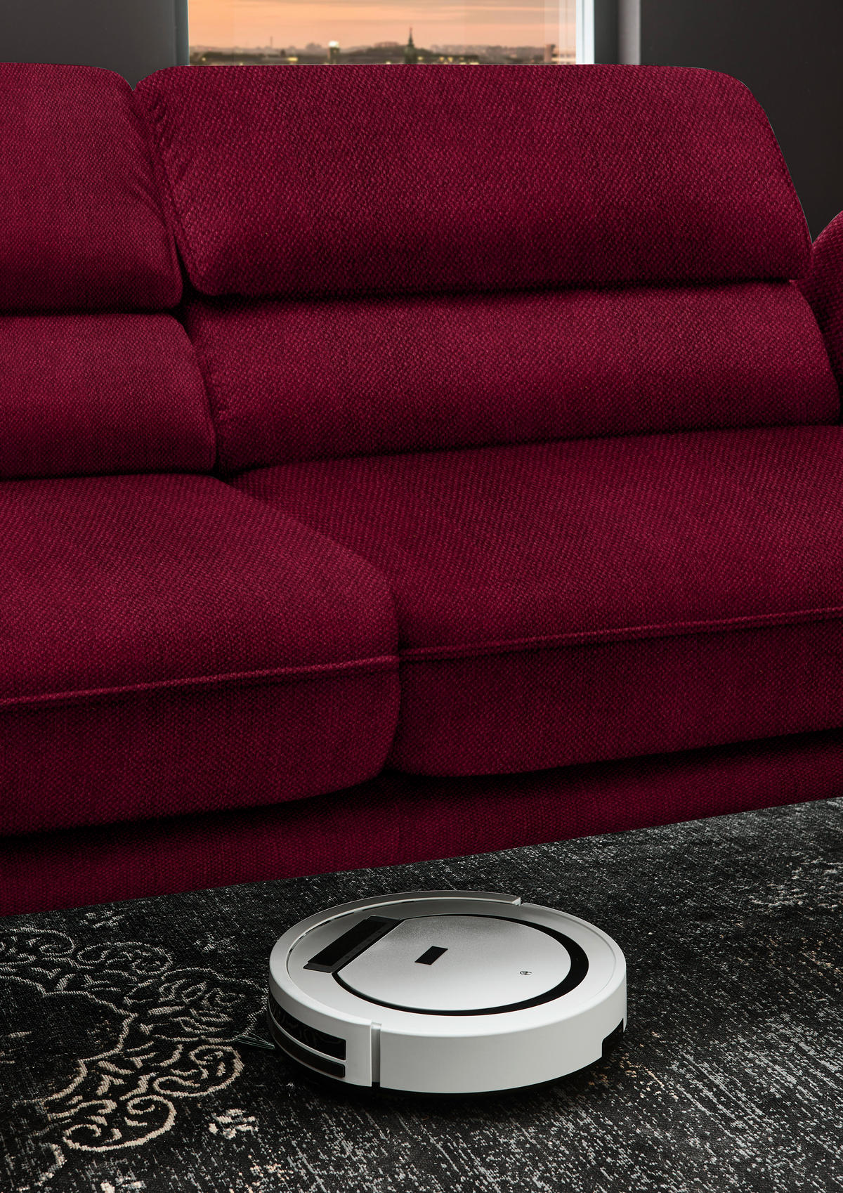 ECKSOFA in Velours Rot  - Rot/Schwarz, Design, Textil/Metall (153/283cm) - Valdera