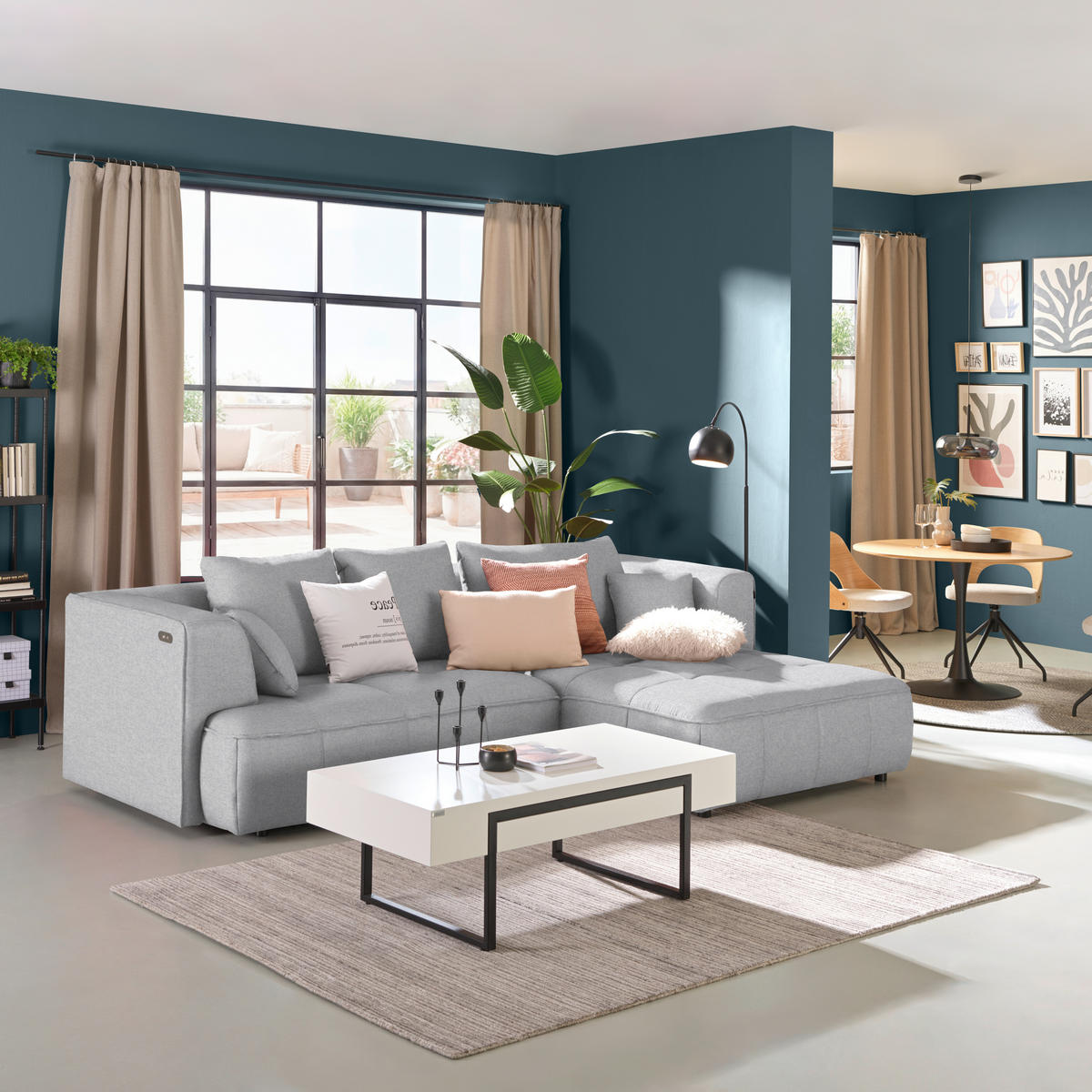 ECKSOFA  in Webstoff Grauweiß Zierkissen, Rückenkissen, Sitzvorzug  288/188 cm  - Grauweiß/Schwarz, Design, Kunststoff/Textil (288/188cm) - Welnova