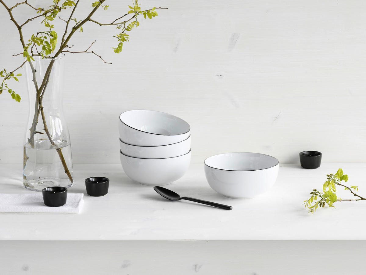 SKÅLSET 4 delar Allround Black Line   - vit/svart, Design, keramik - Creatable