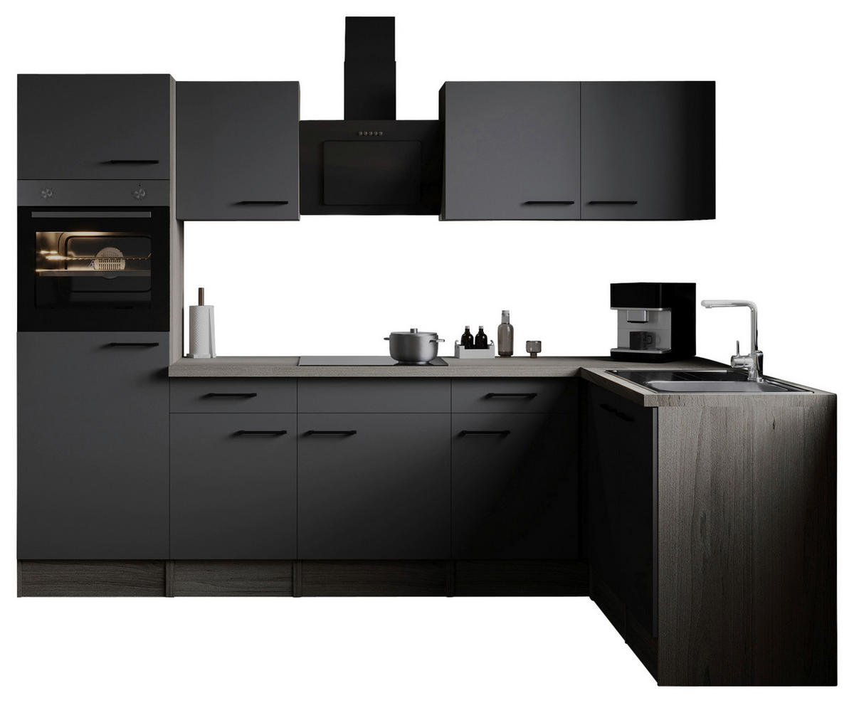 ECKKÜCHE 280/172 cm  in Grau, Eichefarben  - Eichefarben/Schwarz, Design, Holzwerkstoff/Metall (280/172cm) - Respekta