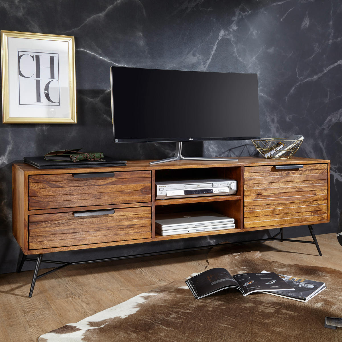 SIDEBOARD 160/54/40 cm  - Sheeshamfarben/Schwarz, Design, Holz/Metall (160/54/40cm) - MID.YOU