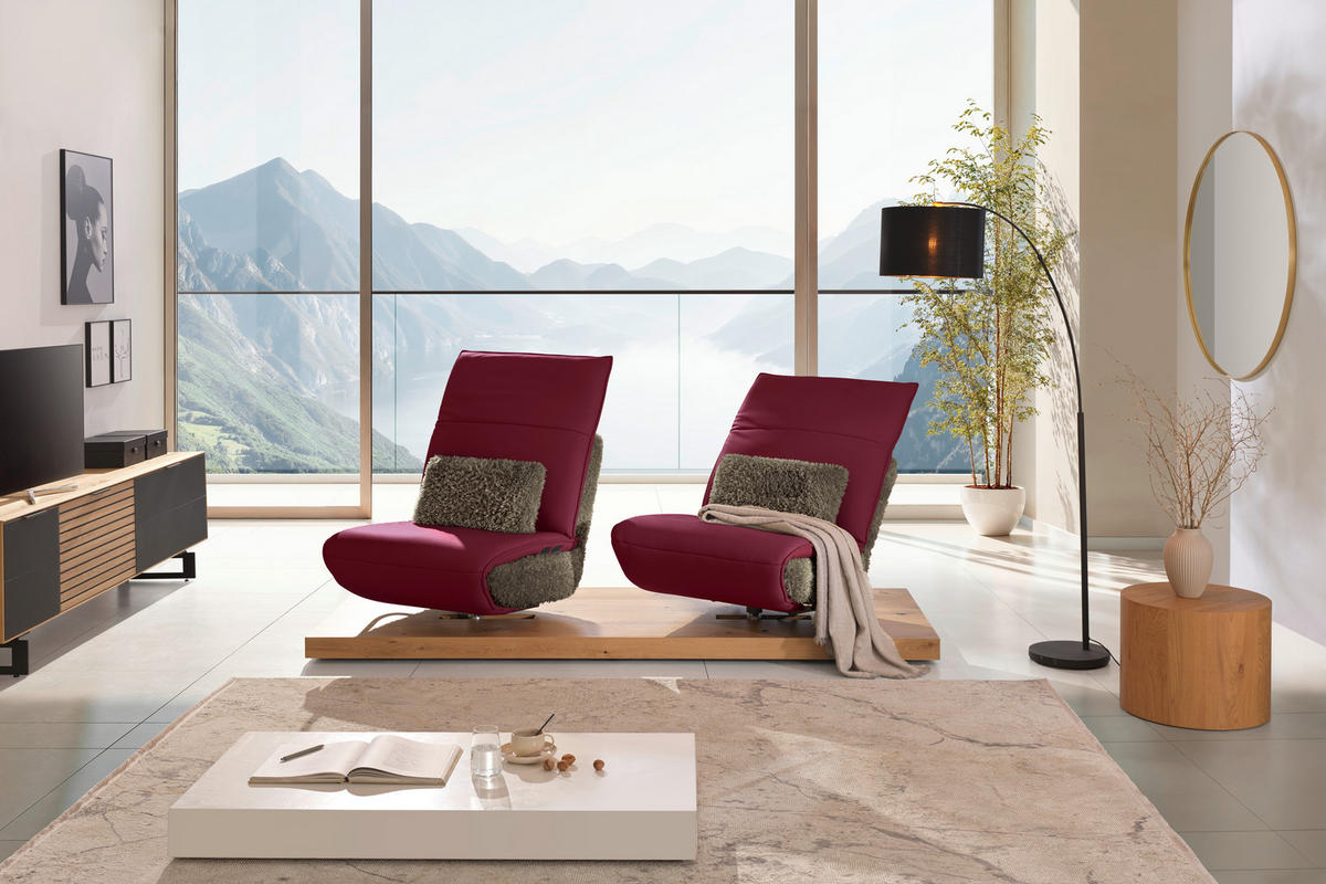 2-SITZER-SOFA  in Hochflor Echtleder Rot, Dunkelbraun  - Dunkelbraun/Rot, Design, Leder/Holz (240/65/104cm) - Koinor