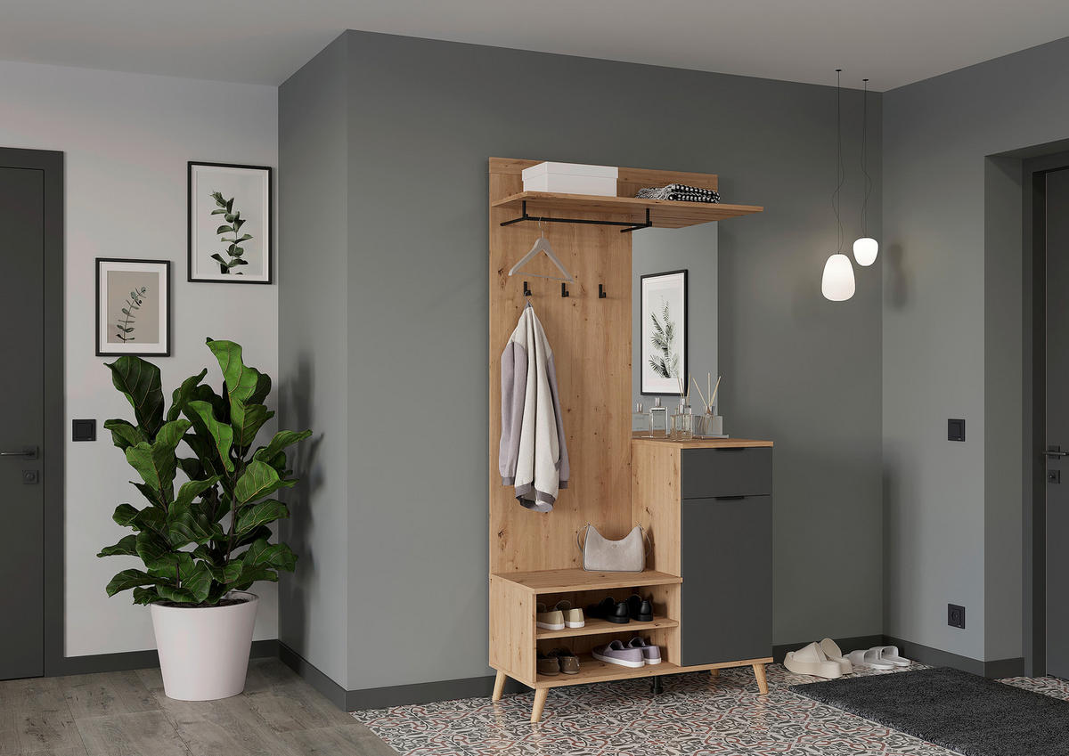 GARDEROBE  in 100/202/40 cm  - Graphitfarben/Eiche Artisan, Design, Glas/Holzwerkstoff (100/202/40cm) - home24