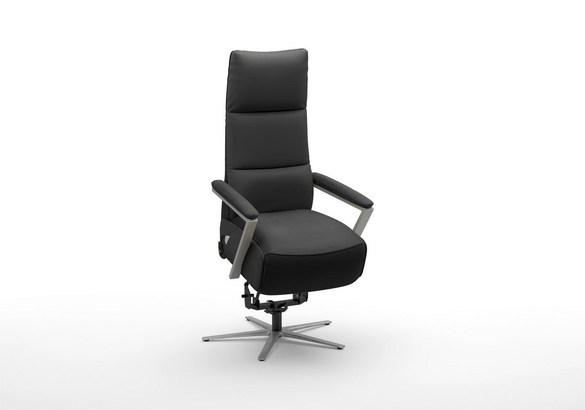 RELAXSESSEL TV VARIO COMFORT E M2 Echtleder Kopfteilverstellung, Rücken echt    - Silberfarben/Schwarz, Basics, Leder/Metall (70/126/85cm) - Sit & More