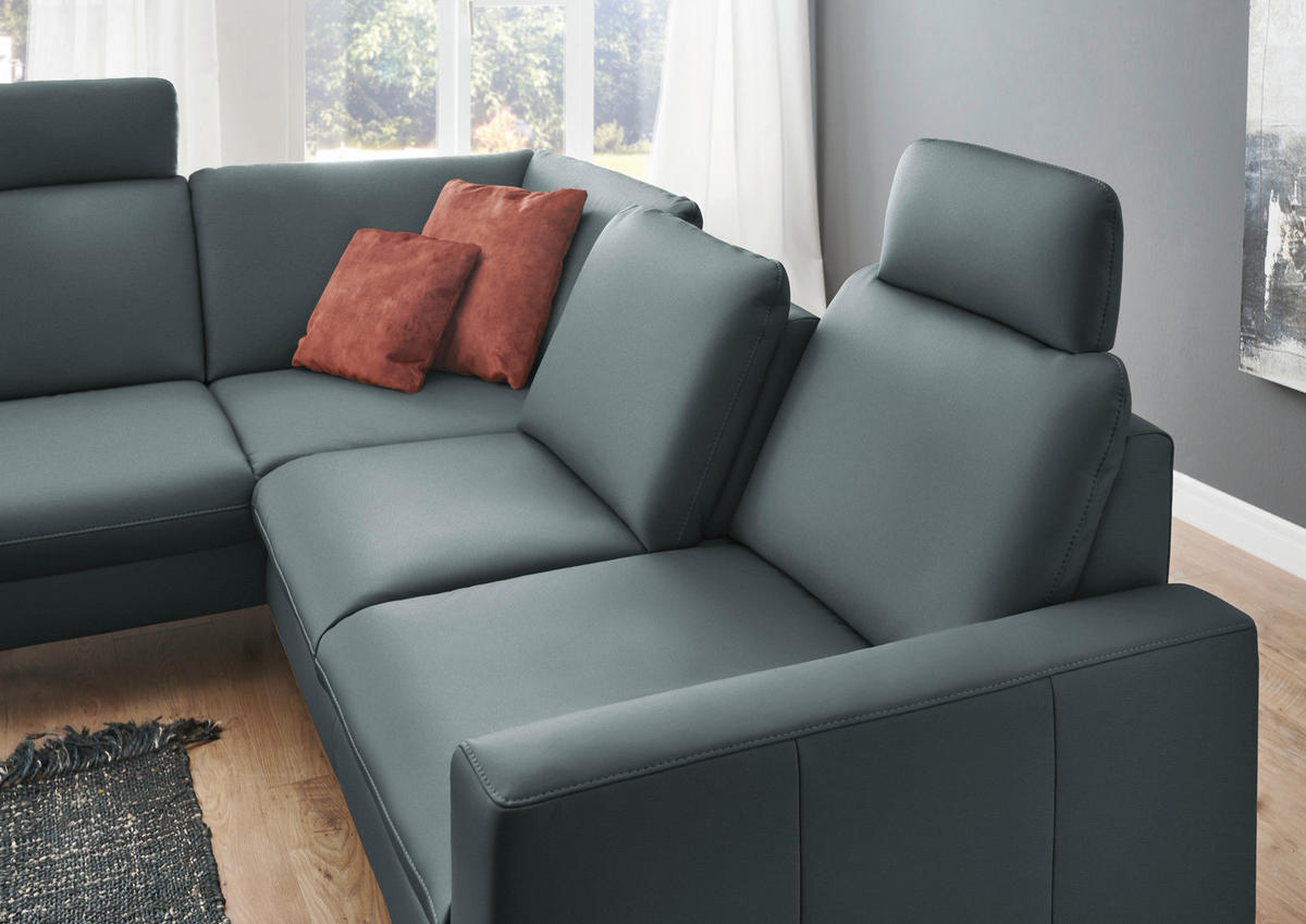 ECKSOFA in Echtleder Blaugrau  - Blaugrau/Schwarz, Design, Leder/Metall (194/250cm) - Beldomo Premium