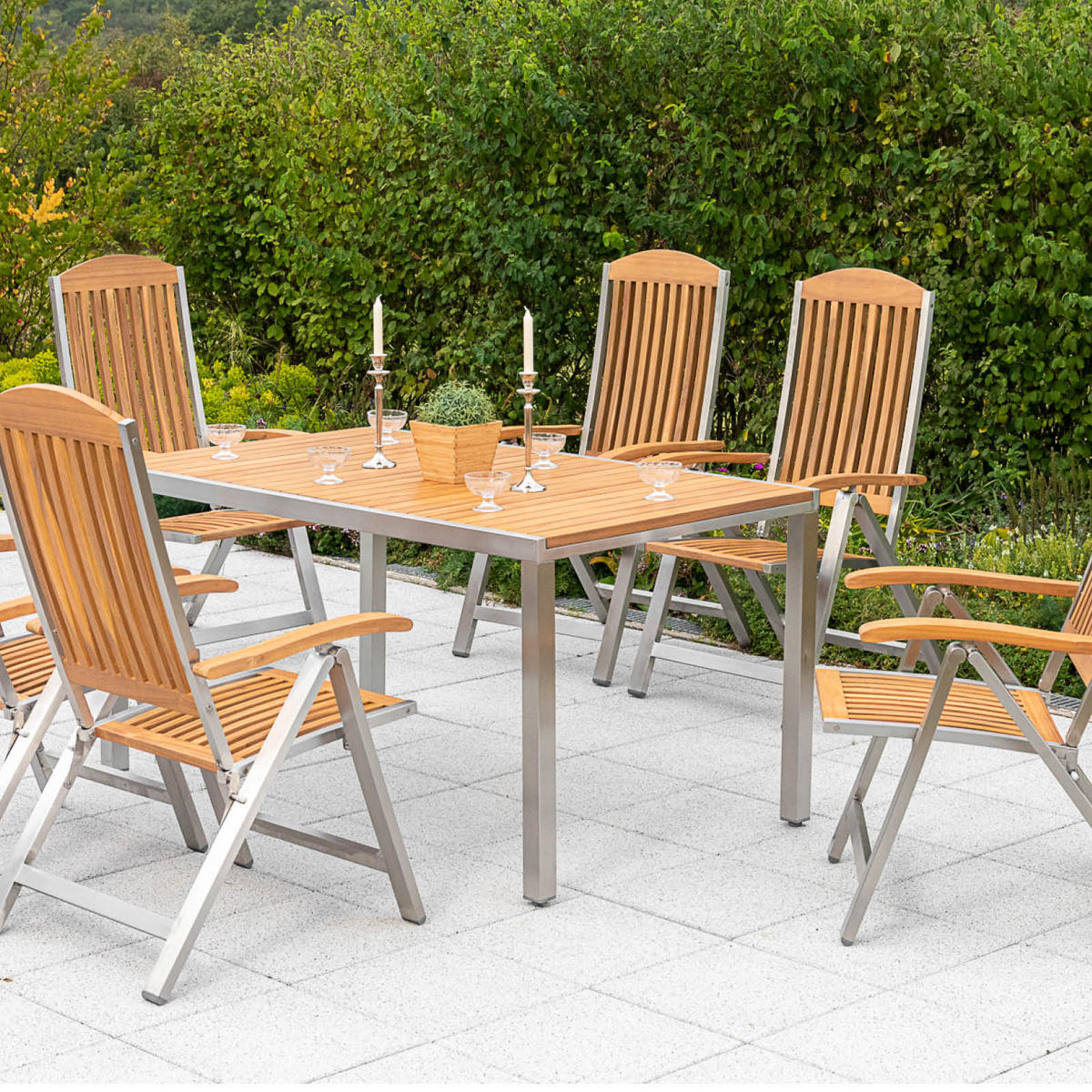GARTENTISCHGRUPPE  - Silberfarben/Akaziefarben, KONVENTIONELL, Holz/Metall - Gardenson