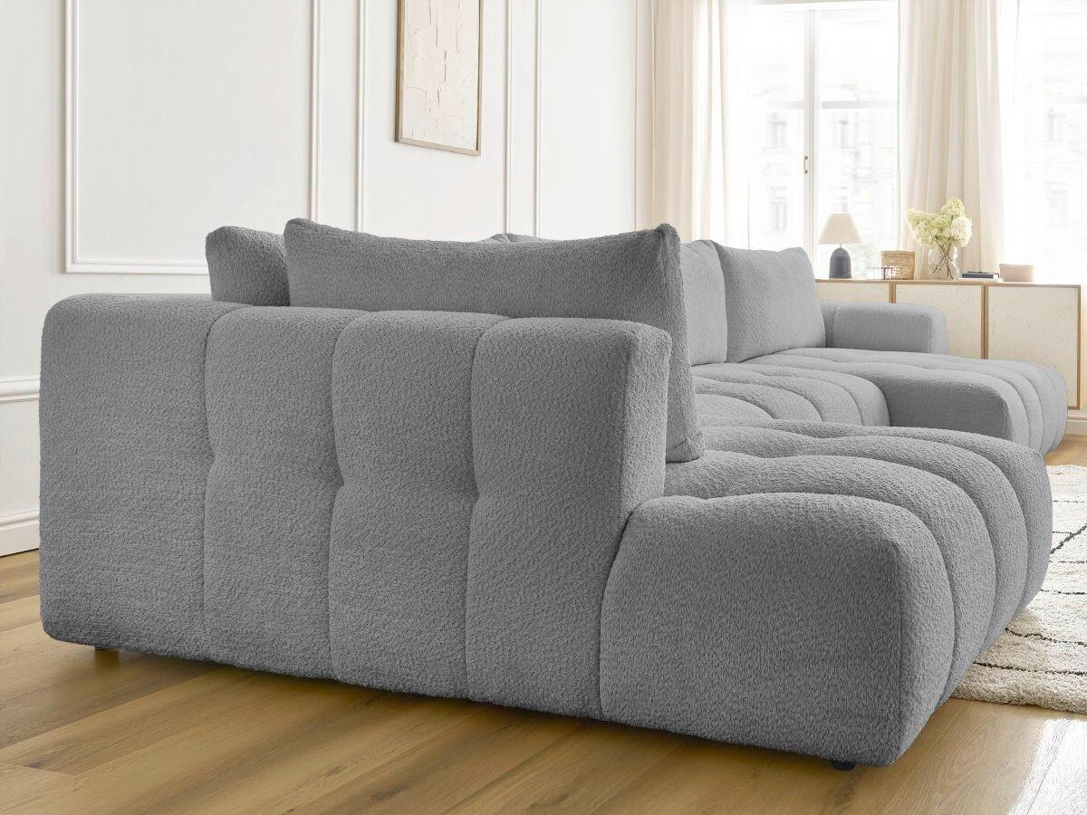 WOHNLANDSCHAFT  FUJI  Dunkelgrau Bouclé  - Dunkelgrau/Schwarz, MODERN, Kunststoff/Textil (204/377/160cm)