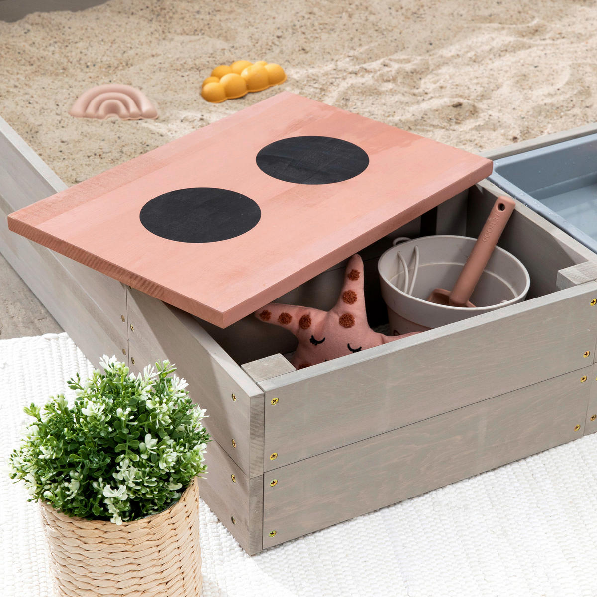 SANDKASTEN 120/120/20 cm  - Rosa/Grau, Basics, Holz (120/120/20cm) - MUDDY BUDDY