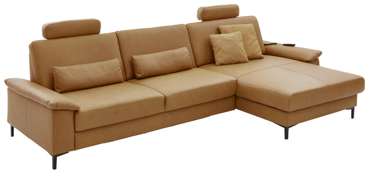 ECKSOFA  in Echtleder Currygelb  334/176 cm  - Currygelb/Schwarz, Design, Leder/Metall (334/176cm) - Dieter Knoll