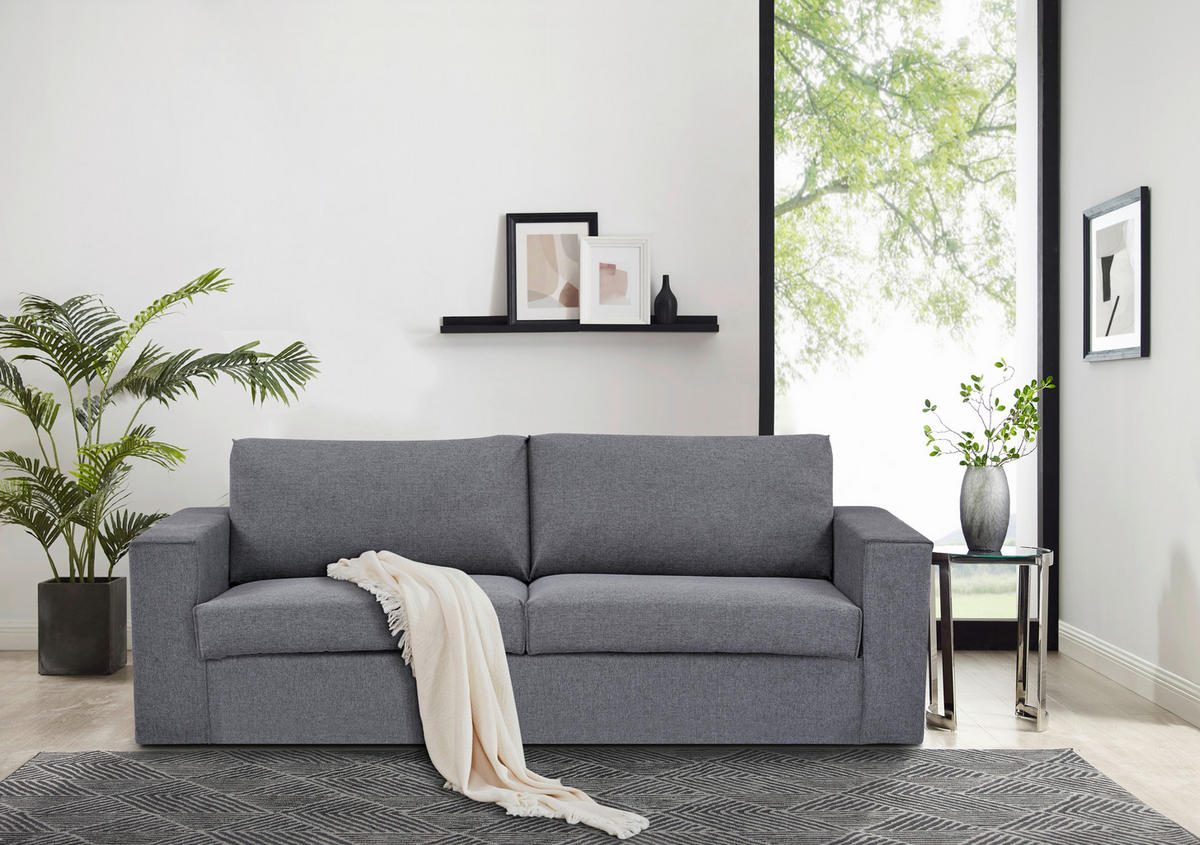 3-SITZER-SOFA Webstoff Dunkelgrau  - Dunkelgrau/Schwarz, MODERN, Kunststoff/Textil (232/87/88cm) - Livetastic