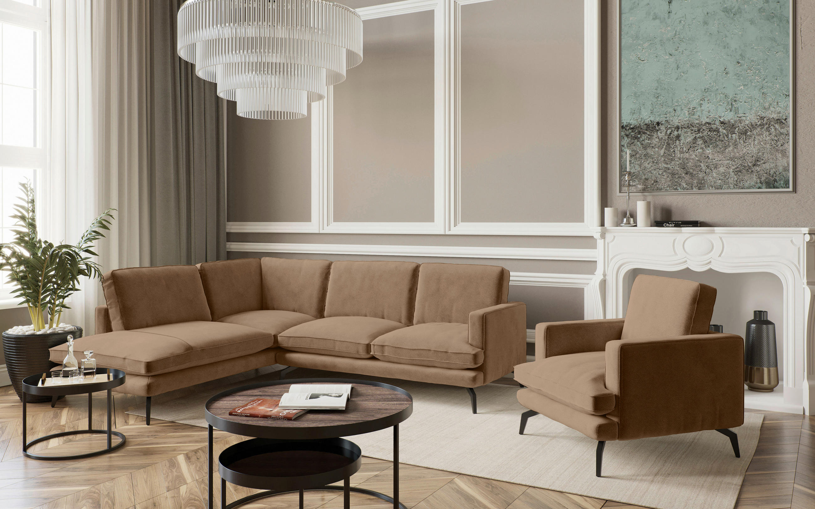 SEDACÍ SESTAVA, textil, hnědá - černá/hnědá, Design, kov/textil (202/250cm) - Livetastic