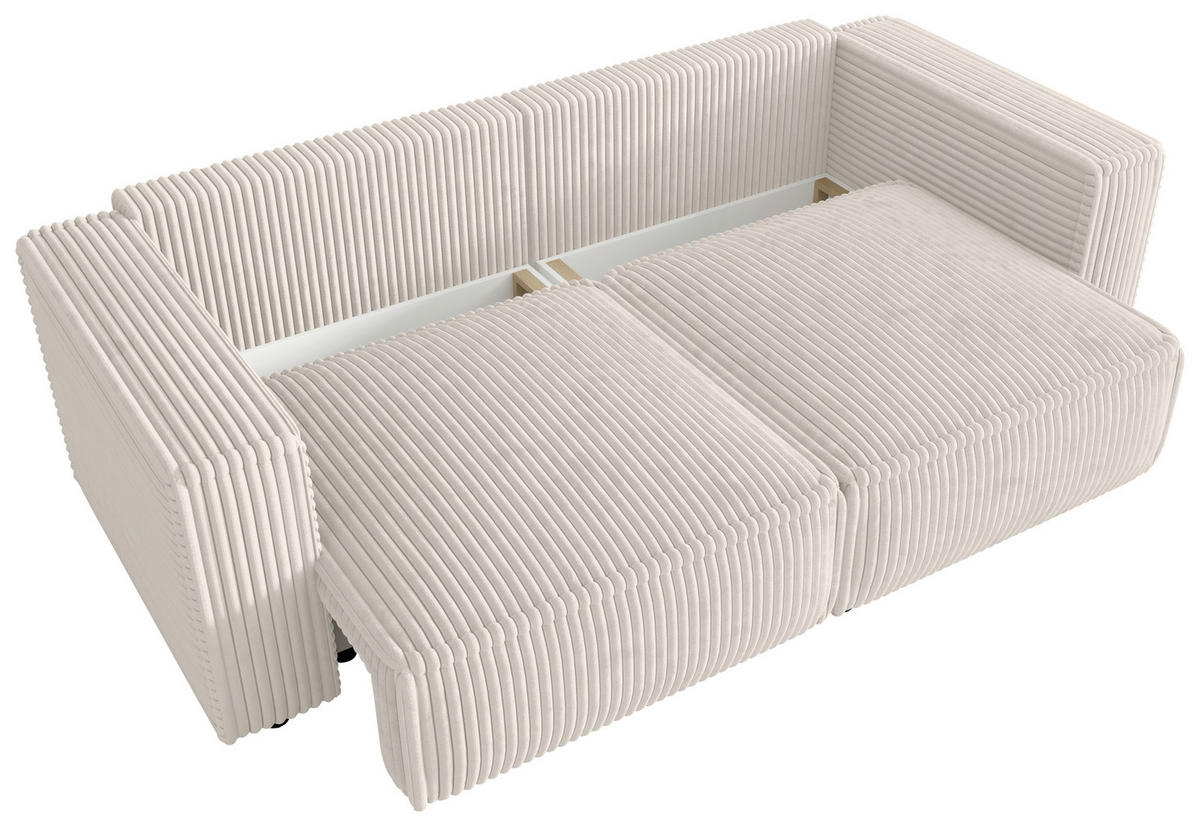 SCHLAFSOFA Cord Creme  inkl. Zierkissen, Bettkasten, Schlaffunktion  - Creme/Schwarz, MODERN, Kunststoff/Textil (250/68/104cm) - Xora