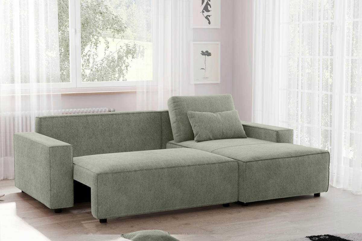ECKSCHLAFSOFA  mit seitenverkehrt erhältlich, Rücken echt Chenille Dunkelgrün  - Dunkelgrün/Schwarz, MODERN, Kunststoff/Textil (247/154cm) - Livetastic