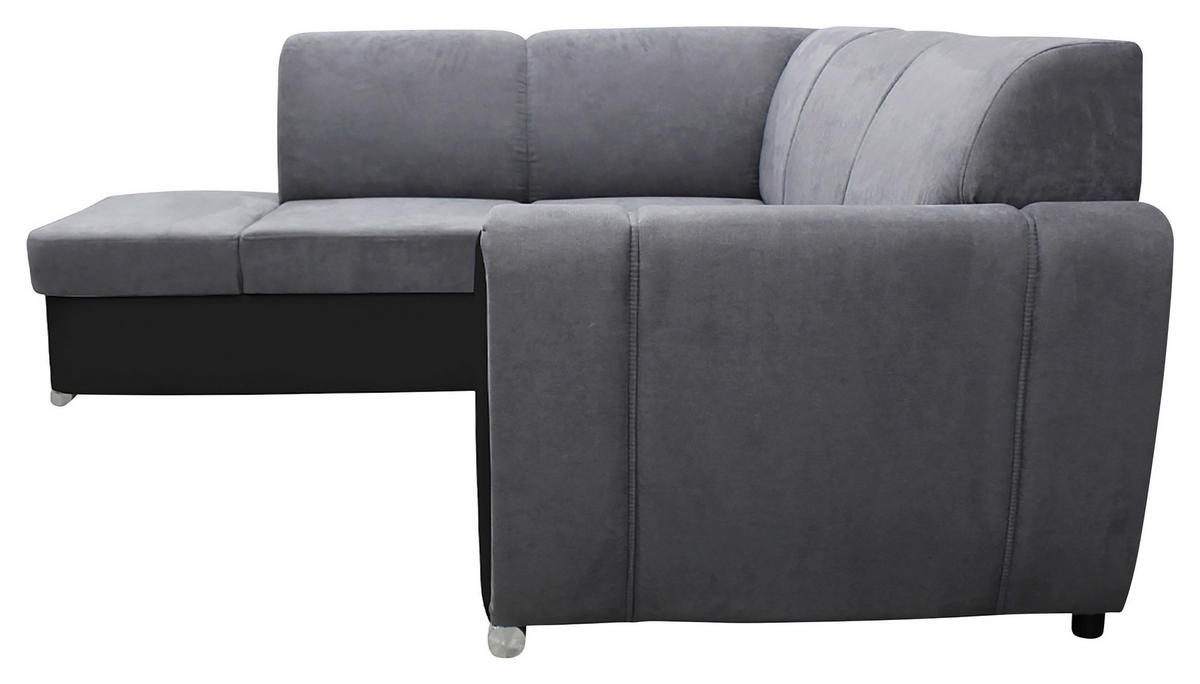 ECKSOFA in Velours Grau, Schwarz  196/255 cm  - Silberfarben/Schwarz, Design, Kunststoff/Textil (196/255cm) - MID.YOU
