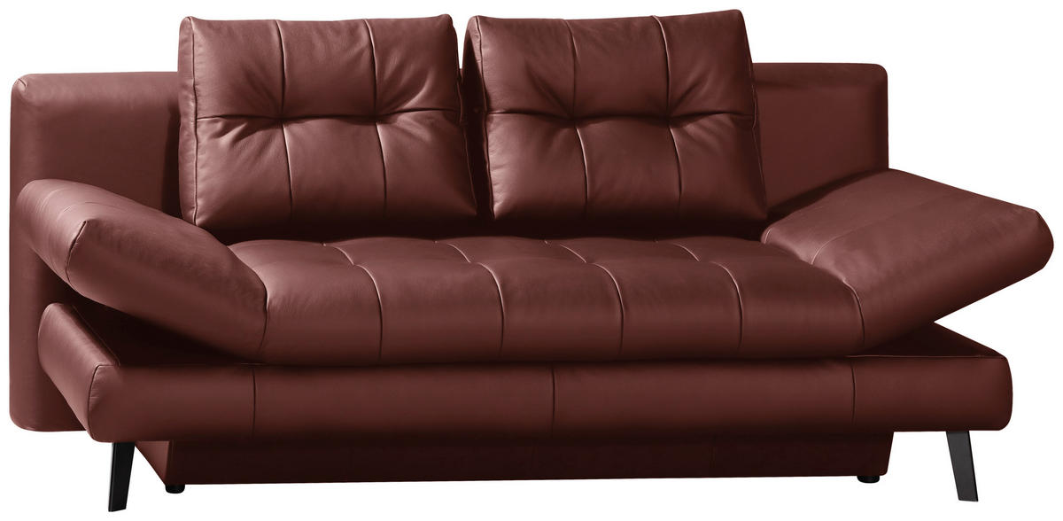 SCHLAFSOFA Bordeaux Echtleder  - Bordeaux/Schwarz, Design, Leder/Metall (209/94/94cm) - Novel