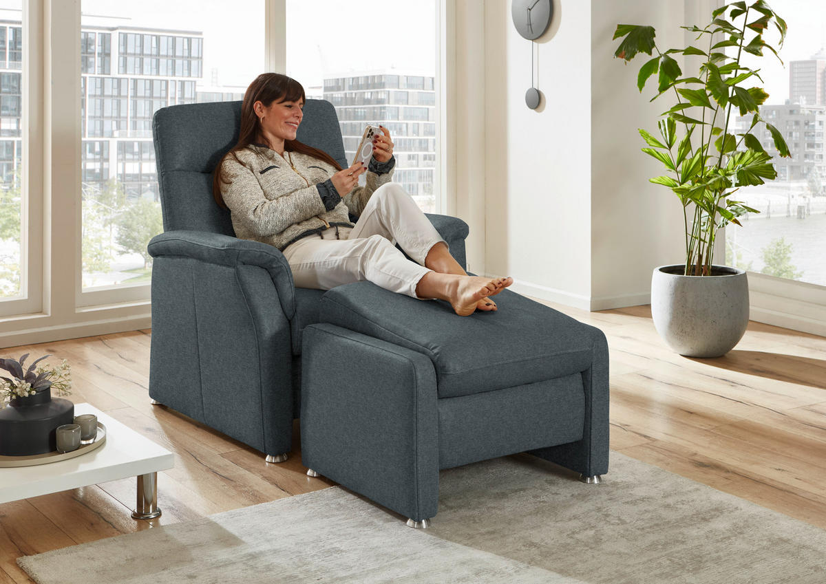SESSEL Flachgewebe Blau  - Blau/Alufarben, Konventionell, Textil/Metall (90/100/89cm) - Beldomo Comfort
