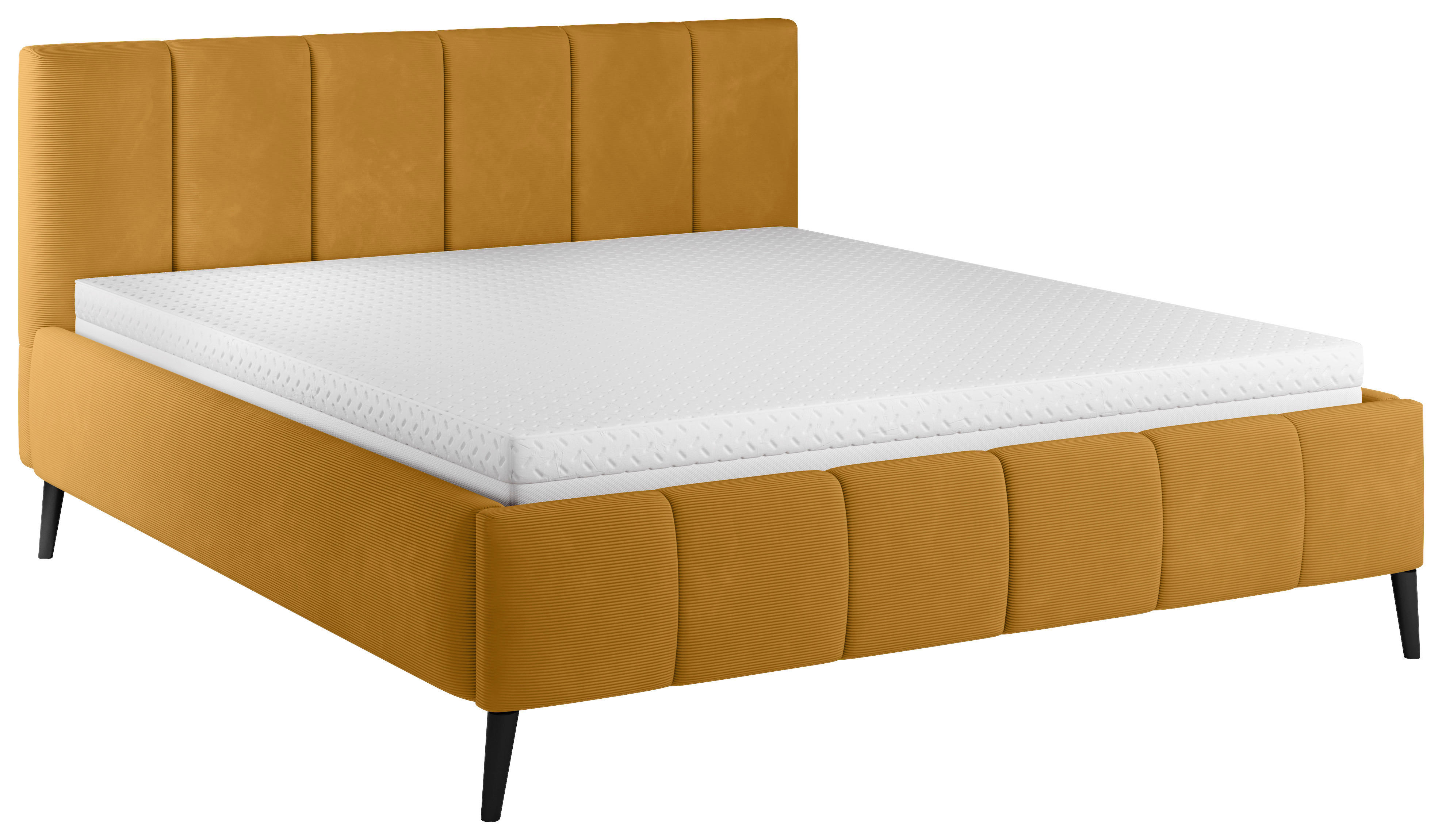 POLSTERBETT gepolstertes Kopfteil, Lattenrost 180/200 cm  in Dunkelgelb  - Dunkelgelb/Schwarz, Trend, Holz/Textil (180/200cm) - home24