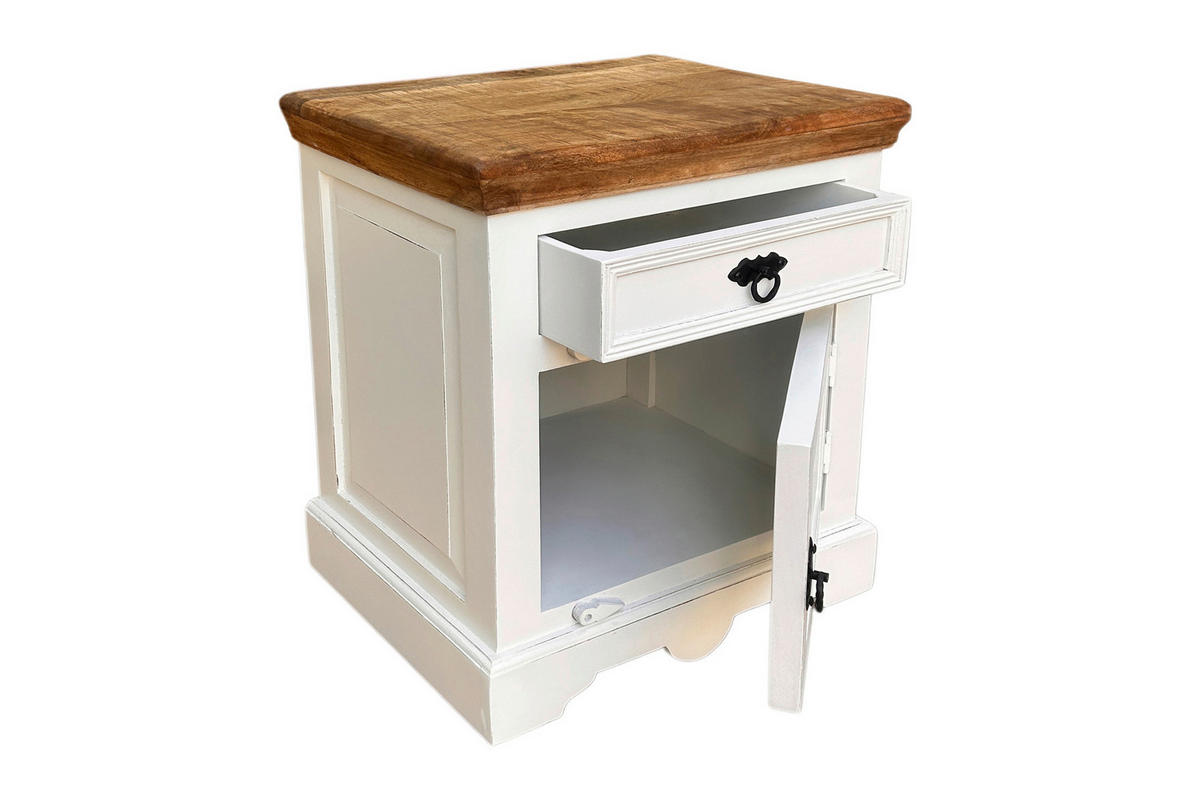 NACHTSCHRANK 50/60/40 cm Mangoholz massiv  - Schwarz/Weiß, KONVENTIONELL, Holz/Holzwerkstoff (50/60/40cm) - MID.YOU