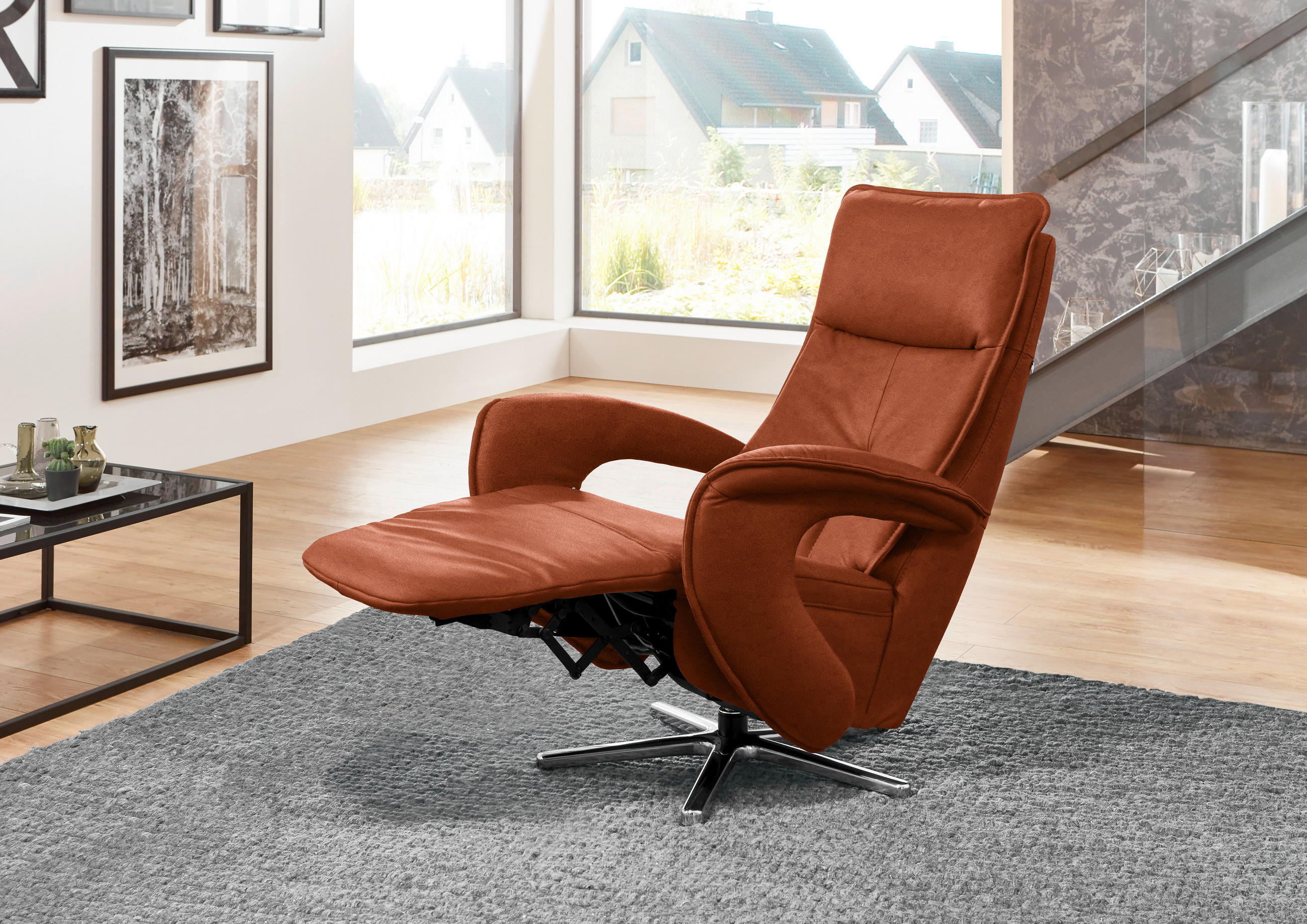 RELAXSESSEL Mikrofaser Kopfteilverstellung    - Chromfarben/Terracotta, Design, Textil/Metall (77/110/87cm) - Valdera