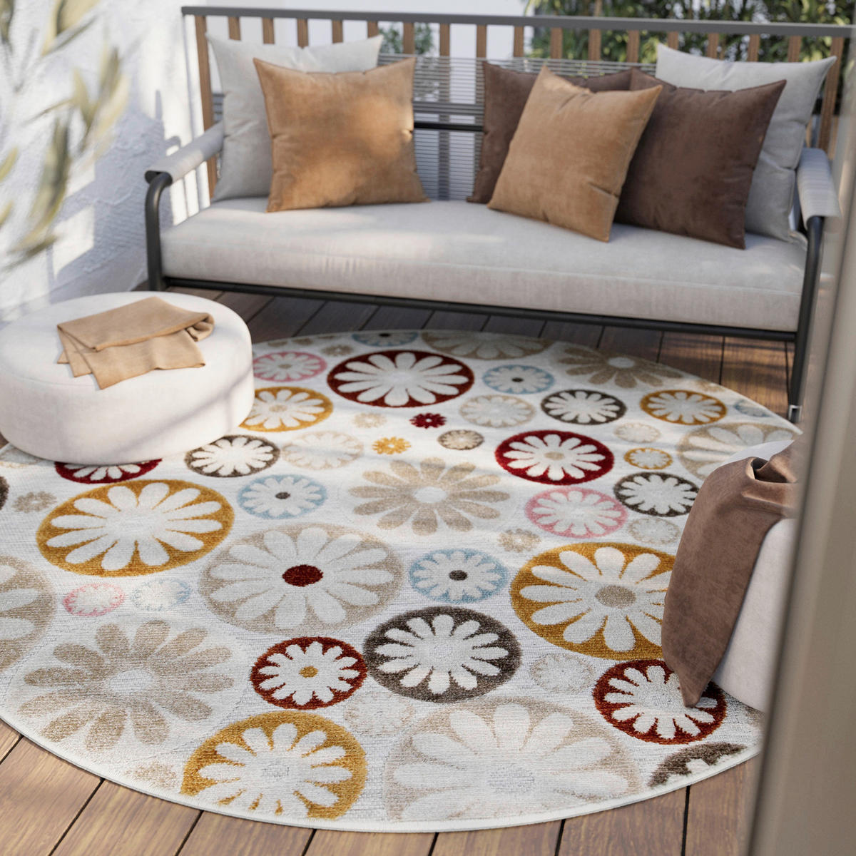 OUTDOORTEPPICH  für Terrasse und Balkon 120 cm Flowerdrops Multicolor  - Multicolor, Design, Textil (120cm) - WECON HOME