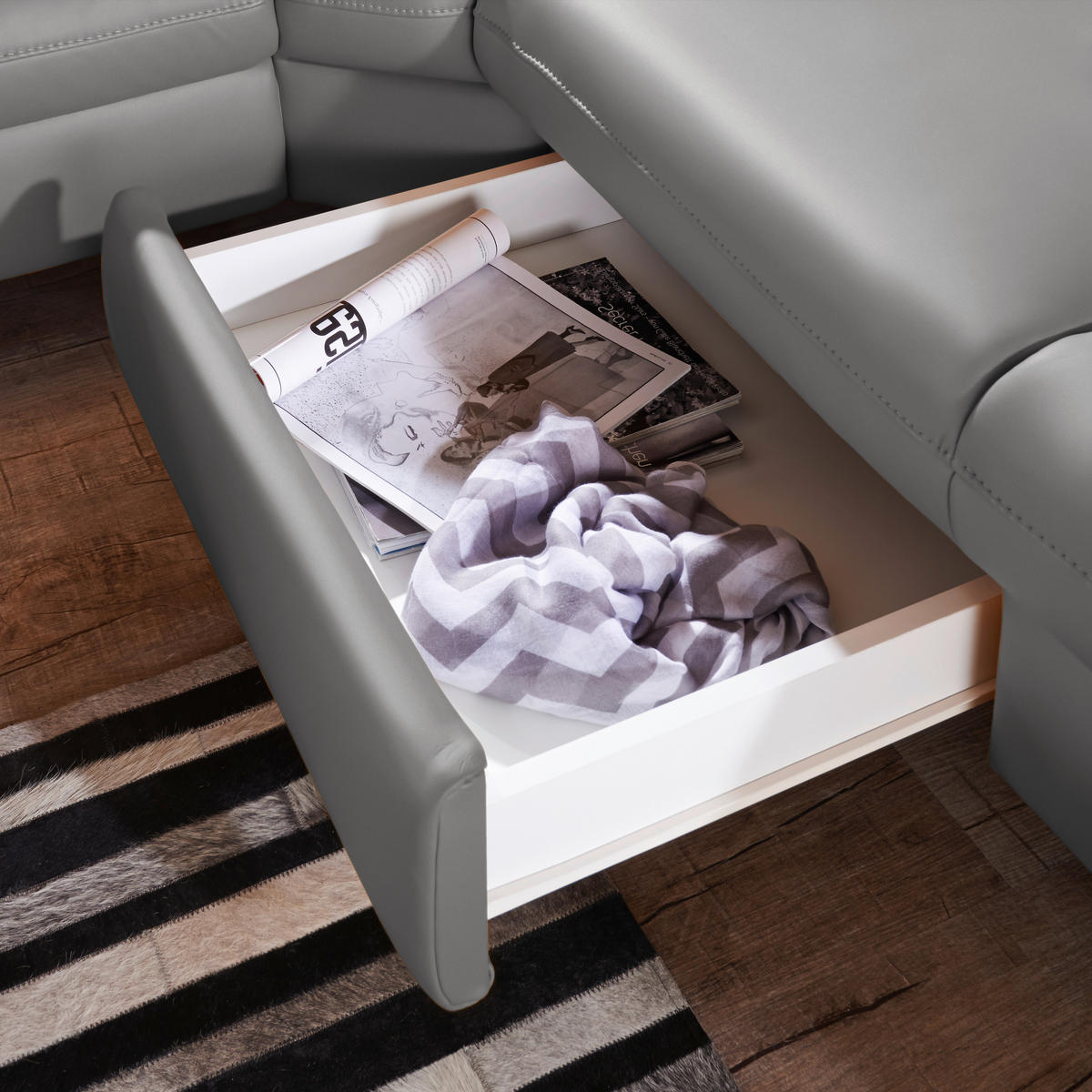 ECKSOFA in Echtleder Dunkelgrau  - Dunkelgrau/Alufarben, Design, Leder/Metall (271/239cm) - Cantus