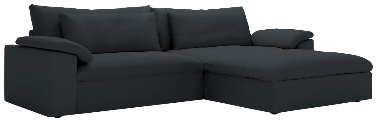 ECKSOFA 306/198 cm  in Chenille Dunkelgrau Rückenkissen, Nierenkissen, Armlehnenkissen, Rücken echt  306/198 cm  - Dunkelgrau/Schwarz, MODERN, Kunststoff/Textil (306/198cm) - Carryhome