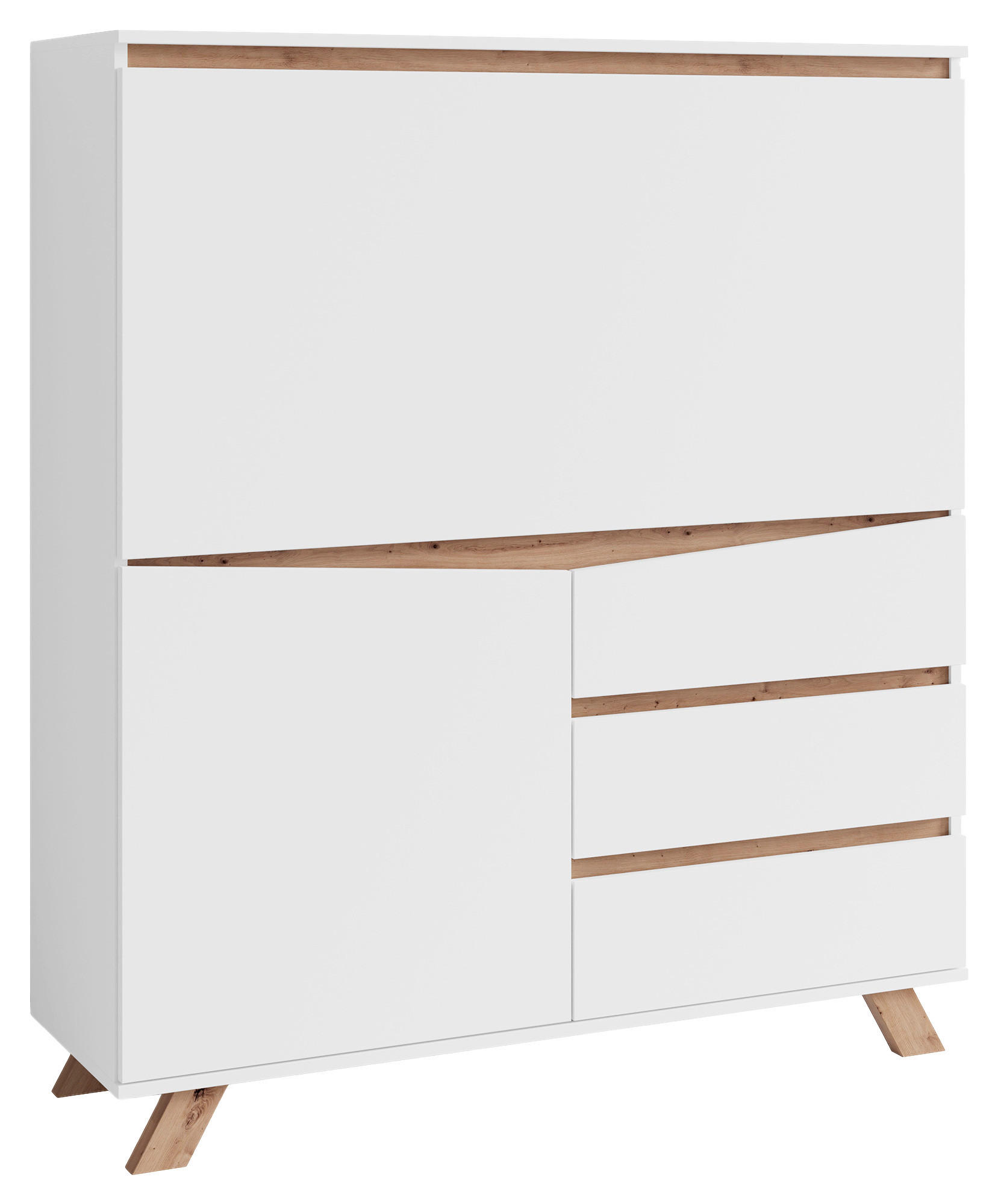 SEKRETÄR  Kabeldurchlass, klappbar, Stauraum  - Weiß/Sonoma Eiche, MODERN, Holzwerkstoff (120/127/38cm) - MID.YOU