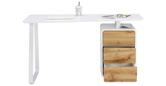 SCHREIBTISCH 140/44-60/76 cm in Weiß, Eichefarben - Eichefarben/Weiß, Design, Holzwerkstoff/Metall (140/44-60/76cm) - Xora