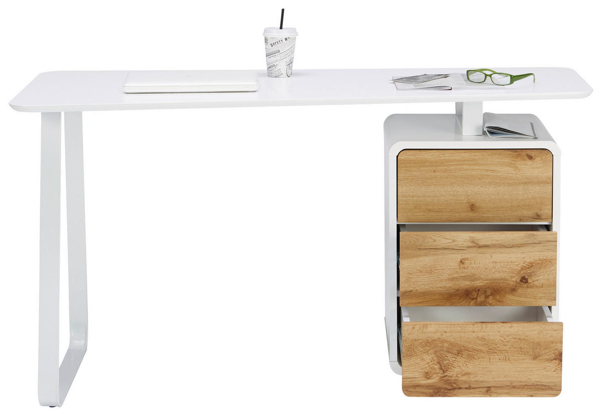 SCHREIBTISCH 140/44-60/76 cm  in Weiss, Eichefarben  - Weiss/Eichefarben, Design, Holzwerkstoff/Metall (140/44-60/76cm) - Xora
