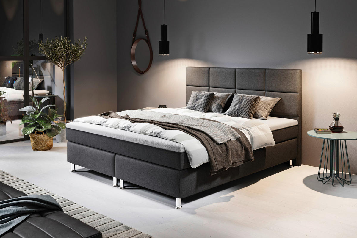 BOXSPRINGBETT 180/200 cm  in Anthrazit  - Anthrazit/Silberfarben, KONVENTIONELL, Textil/Metall (180/200cm) - MID.YOU