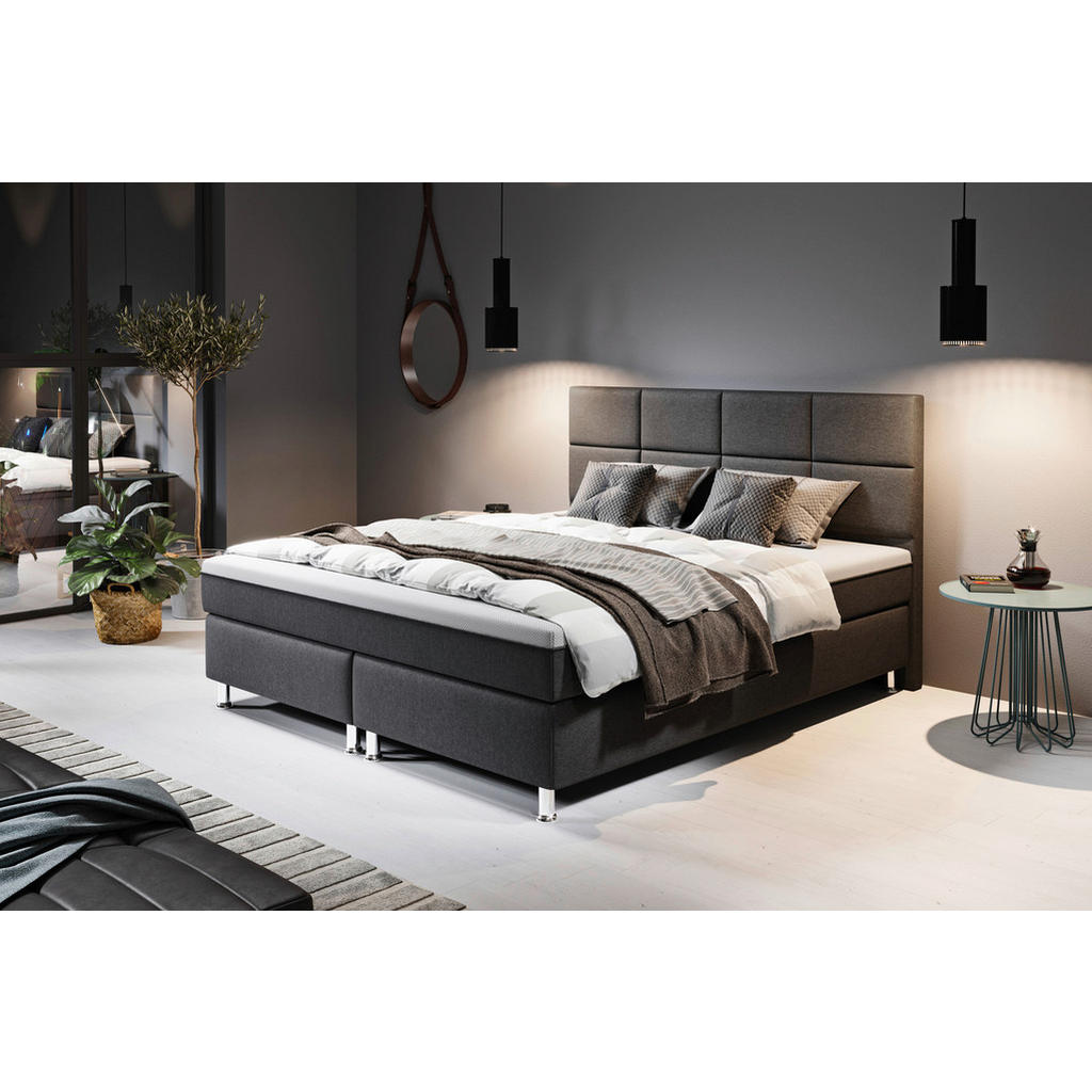 Thumbnail - Mid.you Boxspringbett, Anthrazit, Textil, H3, 7-Zonen, Höhe ca. 19 cm, 180x200 cm, Oeko-Tex® Standard 100, gepolstertes ...
