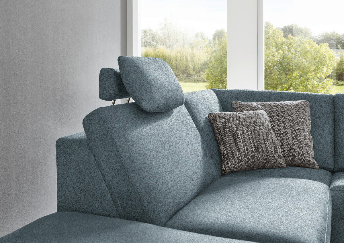 ECKSOFA in Mikrofaser Blau  - Blau/Alufarben, Design, Textil/Metall (242/275cm) - Dieter Knoll