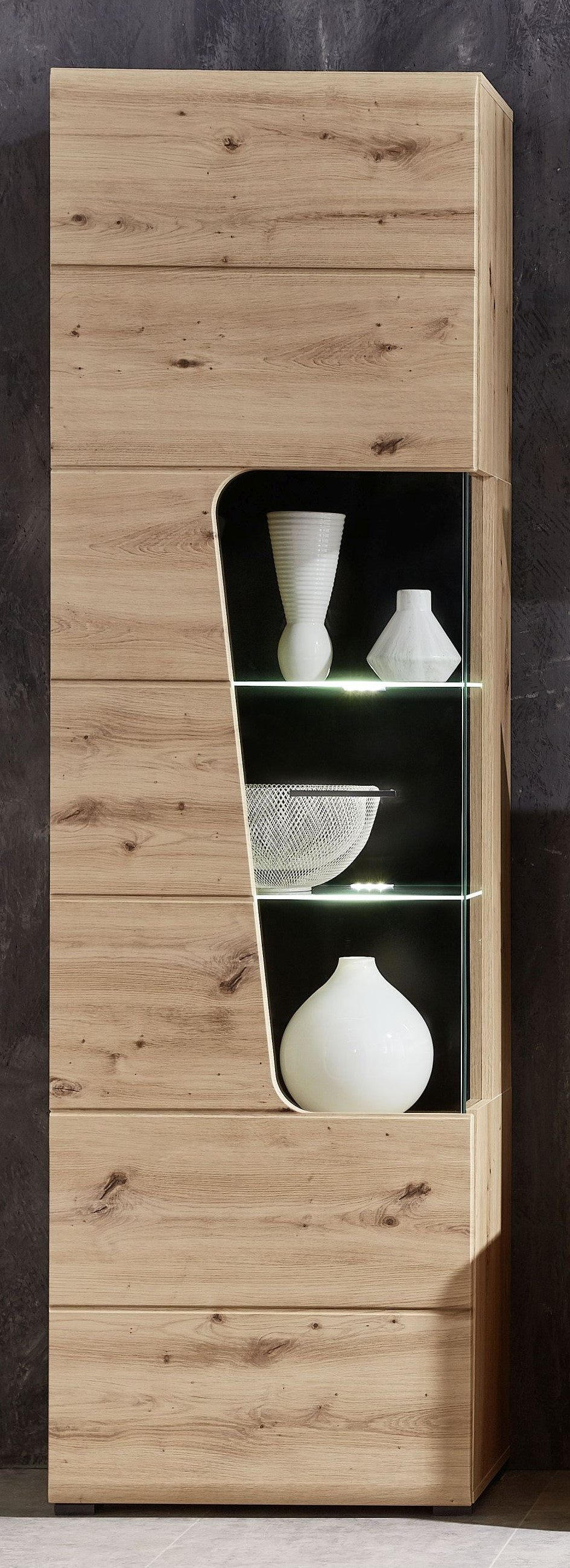 VITRINA, hrast artisan - črna/hrast artisan, Moderno, kovina/leseni material (62/205/37cm) - Hom`in