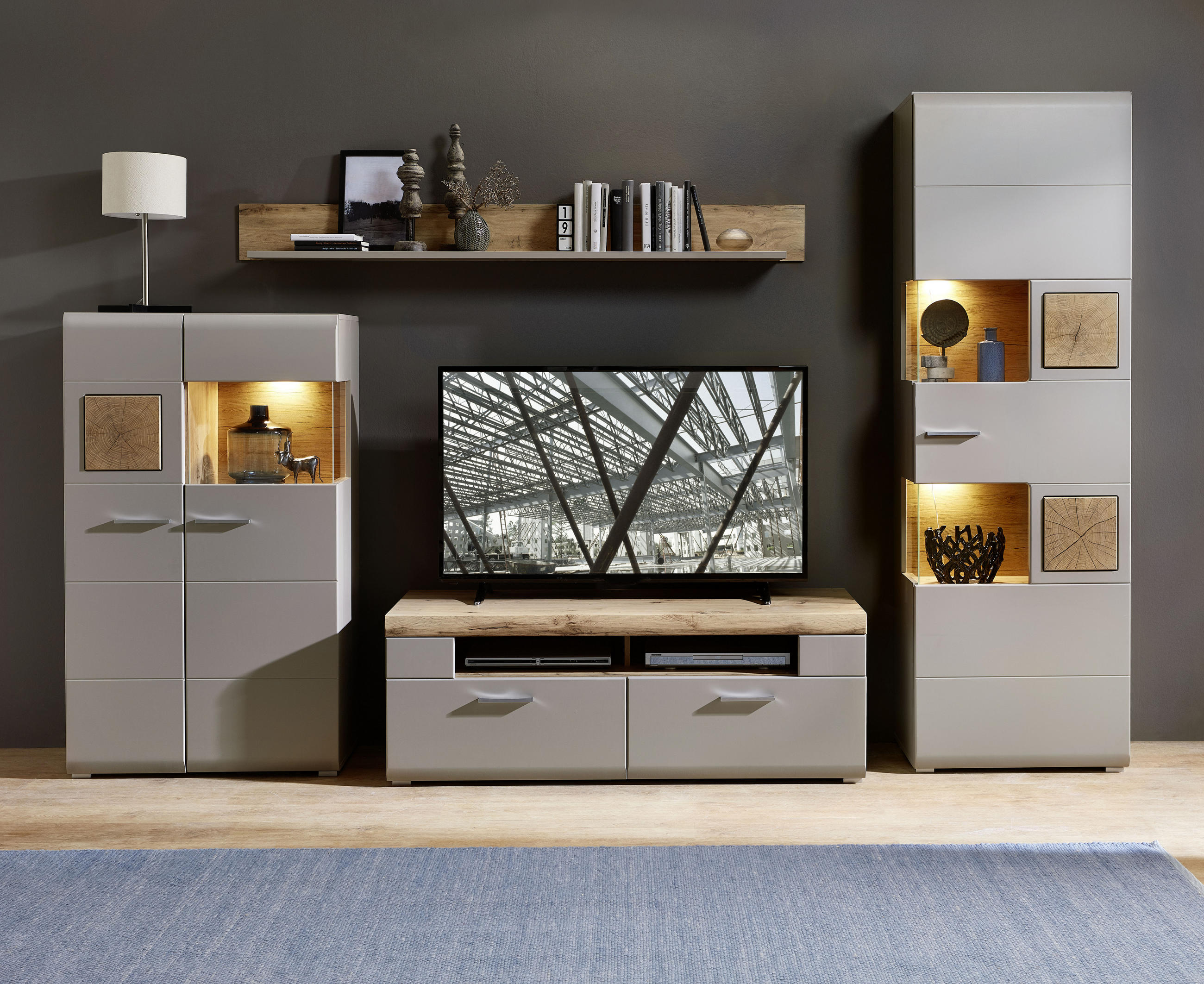 VITRINE Eichefarben Beleuchtung, Einlegeböden - Chromfarben/Eichefarben, Design, Glas/Holzwerkstoff (80/139/37cm) - Livetastic
