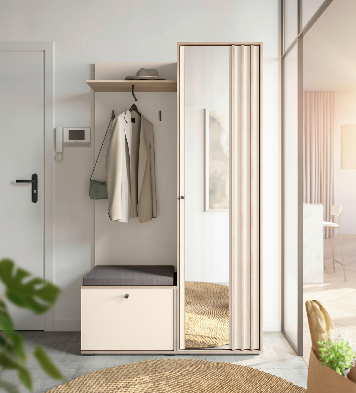 GARDEROBE 5-teilig  in 114/197/40 cm  - Kaschmir/Eichefarben, Design, Glas/Holzwerkstoff (114/197/40cm) - Xora