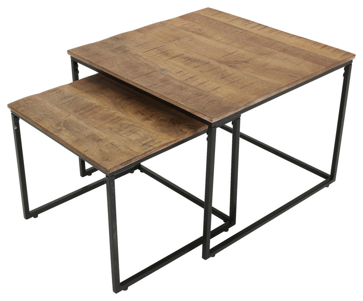 COUCHTISCHSET Mangoholz massiv 45-60/45-60/39-45 cm quadratisch Naturfarben, Schwarz  - Schwarz/Naturfarben, KONVENTIONELL, Holz/Metall (45-60/45-60/39-45cm) - Landscape