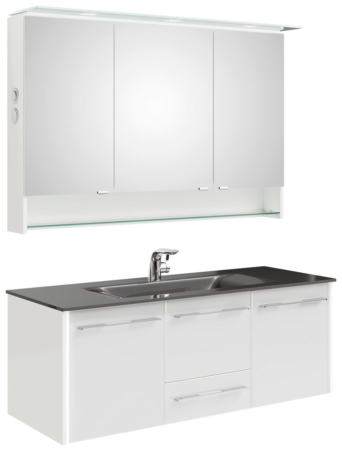 BADEZIMMER  in 132 cm  - Chromfarben/Weiß Hochglanz, Design, Glas/Holzwerkstoff (132cm) - Leonardo Living