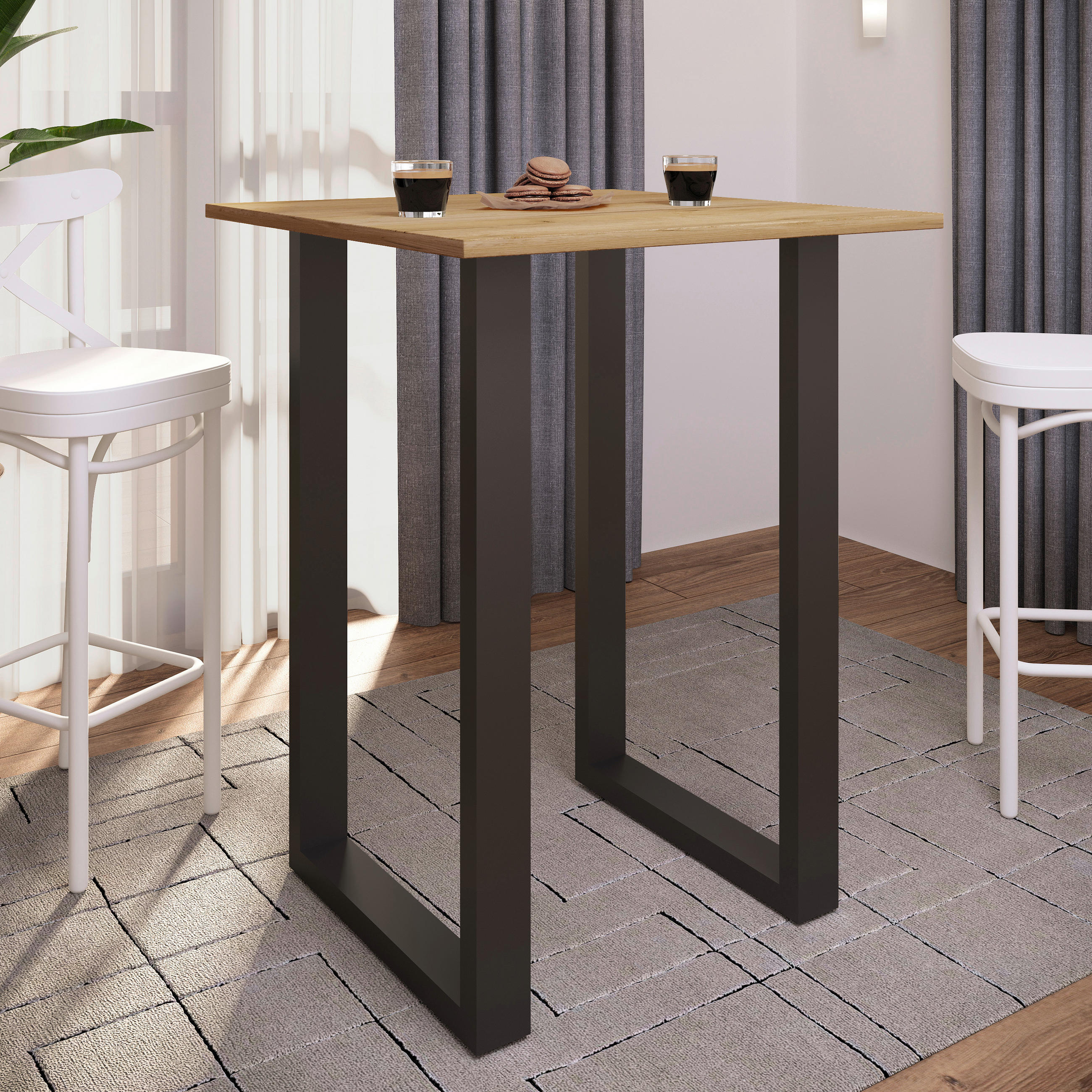 BARTISCH in Metall, Holzwerkstoff 80/102/50 cm   - Honigeiche/Schwarz, KONVENTIONELL, Holzwerkstoff/Metall (80/102/50cm)