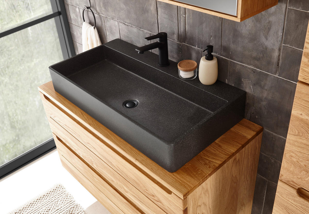 WASCHBECKEN 82/13/42 cm  - Schwarz, Basics, Stein (82/13/42cm) - Linea Natura