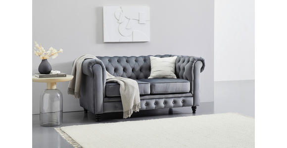 CHESTERFIELD-SOFA Samt Grau  - Schwarz/Grau, Trend, Holz/Textil (165/73/87cm) - Xora