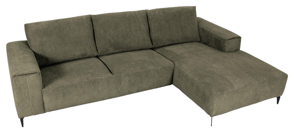 ECKSOFA in Cord Dunkelgrün  - Dunkelgrün/Schwarz, Konventionell, Textil/Metall (285/170cm) - Carryhome