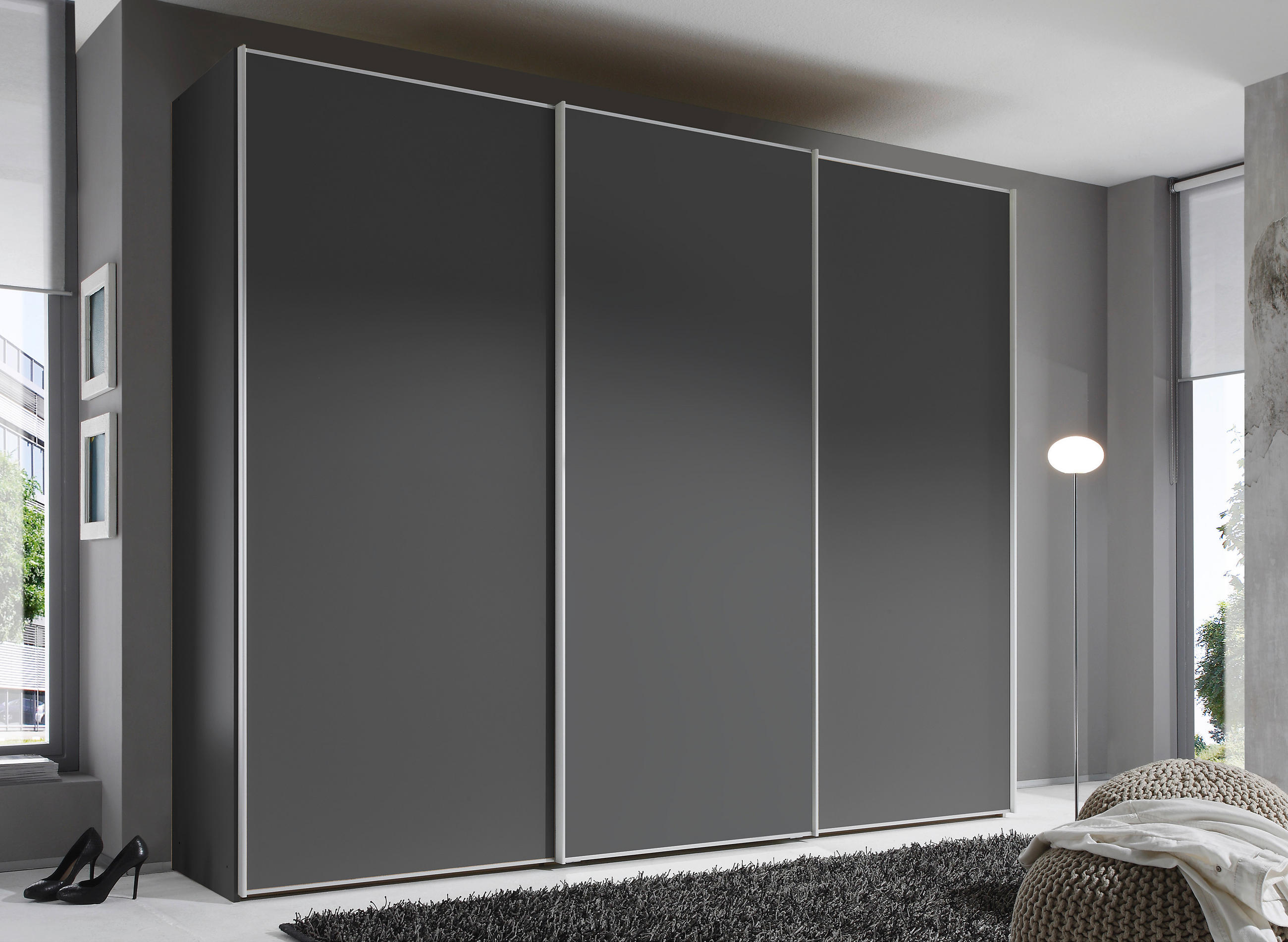 SCHWEBETÜRENSCHRANK in Anthrazit  - Anthrazit/Alufarben, Design, Holzwerkstoff/Metall (298/240/68cm) - Moderano