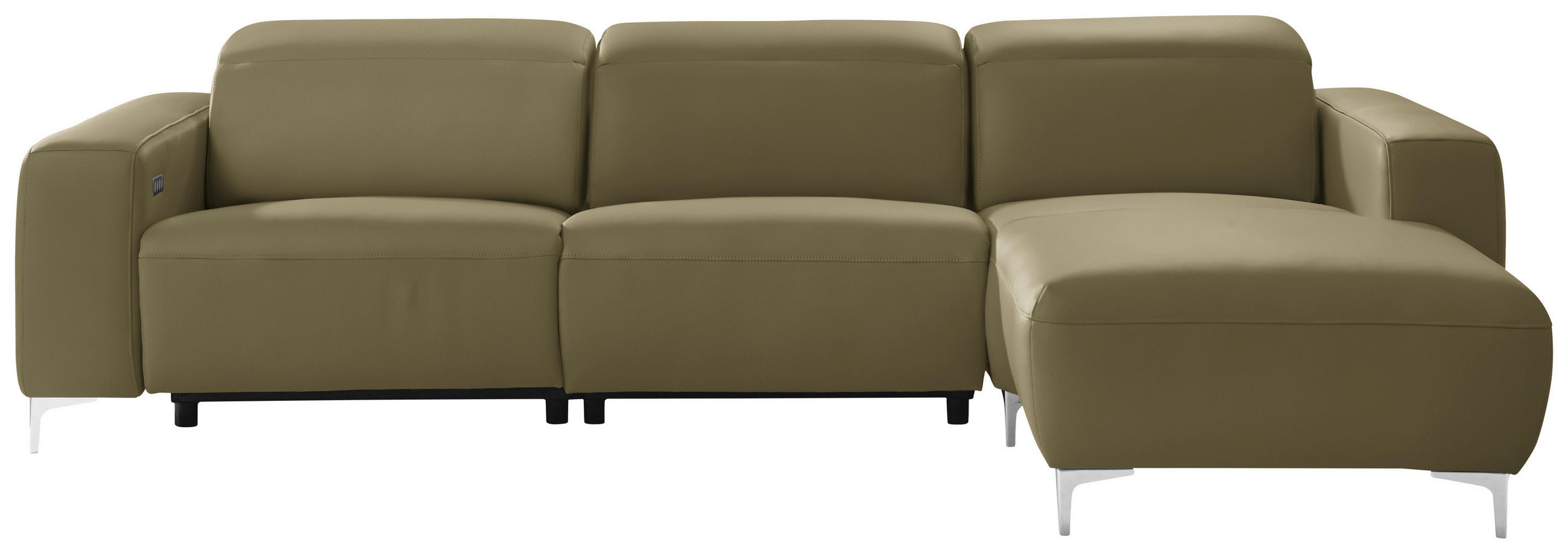 ECKSOFA in Echtleder Olivgrün  - Chromfarben/Olivgrün, Design, Leder/Metall (292/177cm) - Pure Home Lifestyle