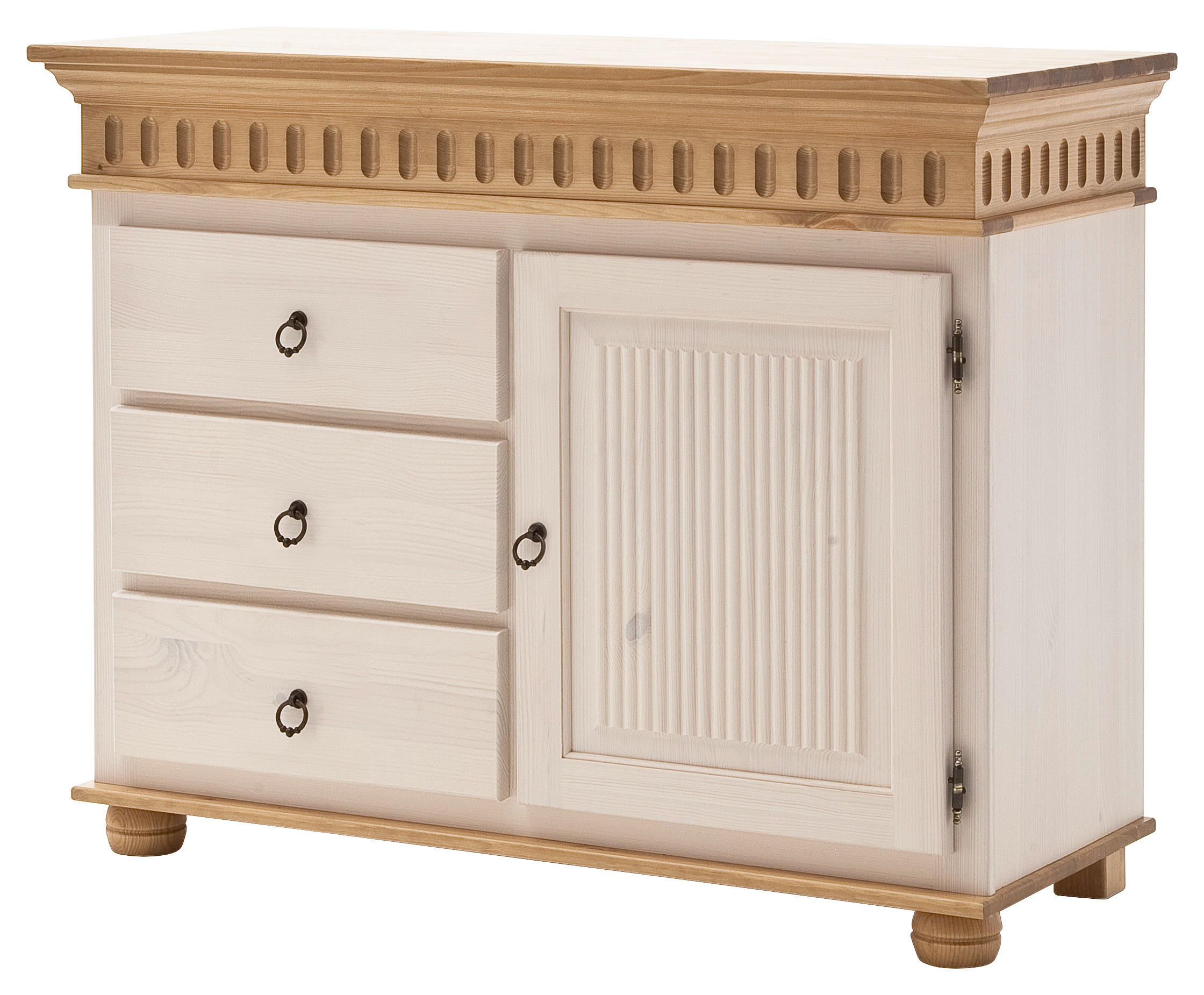 KOMMODE Kiefer massiv Weiß, Kieferfarben - Anthrazit/Braun, LIFESTYLE, Holz/Metall (100/80/42cm) - Carryhome