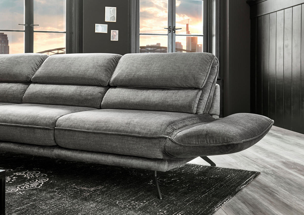 ECKSOFA in Velours Silberfarben  - Silberfarben/Schwarz, Design, Textil/Metall (153/283cm) - Valdera